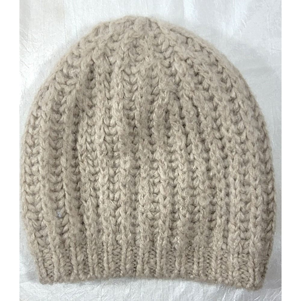 Club Monaco Italian Yarn Mohair Wool Blend Cable Knit Beanie - Tan - NWOT